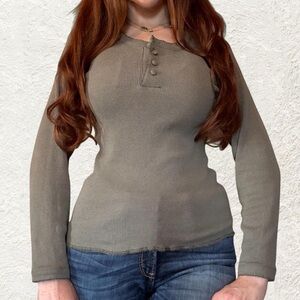 Women's Long Sleeve Henley Top - Gray